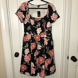 Torrid Black Floral Scuba Knit Skater Dress